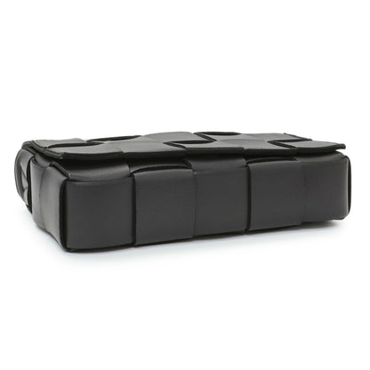 Exclusive Bottega Venetta Black Lambskin Maxi Intrecciato Cassette Crossbody Bag — Top View