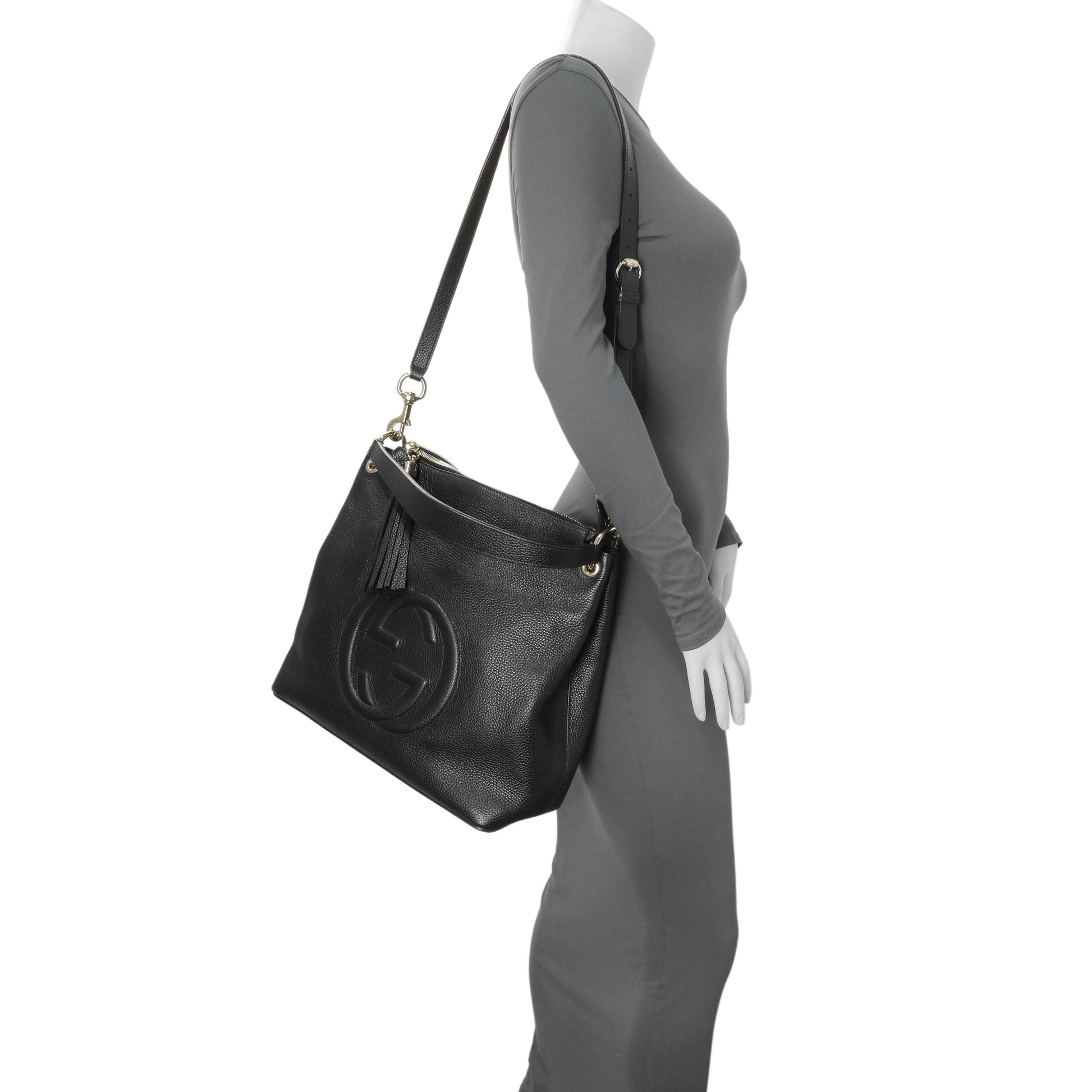 Exclusive Gucci Black Pebbled Calfskin Large Soho Hobo — Alternate View 7
