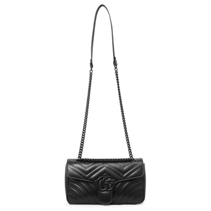 Exclusive Gucci Black Calfskin Matelasse Monochrome Small GG Marmont Shoulder Bag — Front View