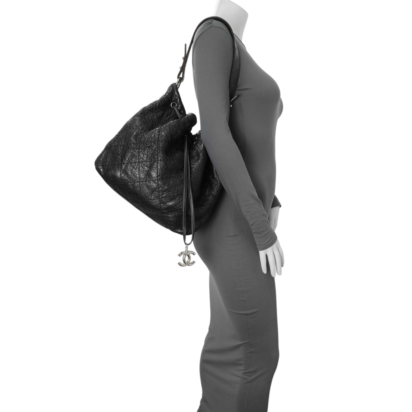 Exclusive Chanel Black Glazed Calfskin On The Road Bucket Bag — Alternate View 7