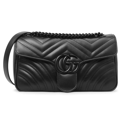 Exclusive Gucci Black Calfskin Matelasse Monochrome Small GG Marmont Shoulder Bag — Side View