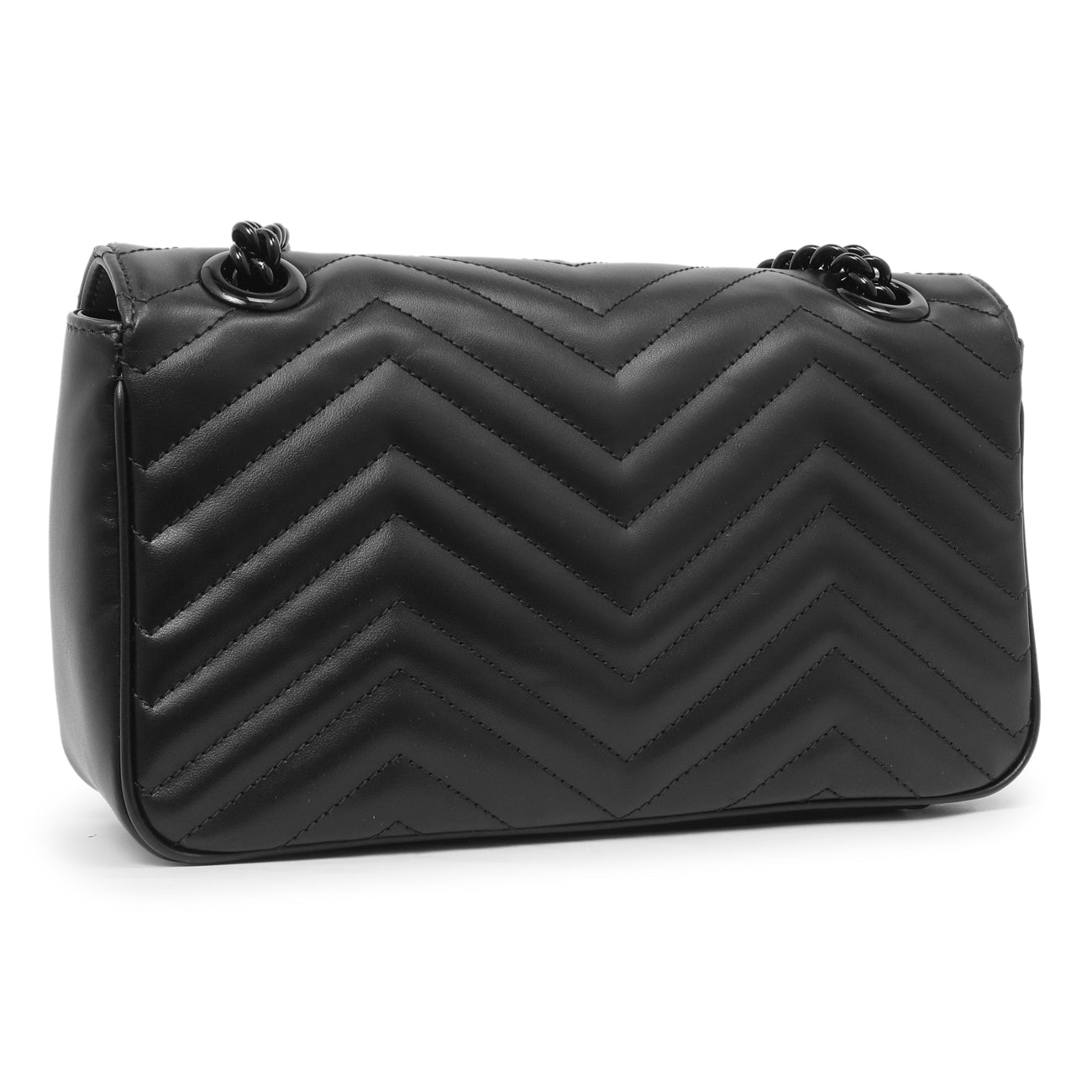 Exclusive Gucci Black Calfskin Matelasse Monochrome Small GG Marmont Shoulder Bag — Back View