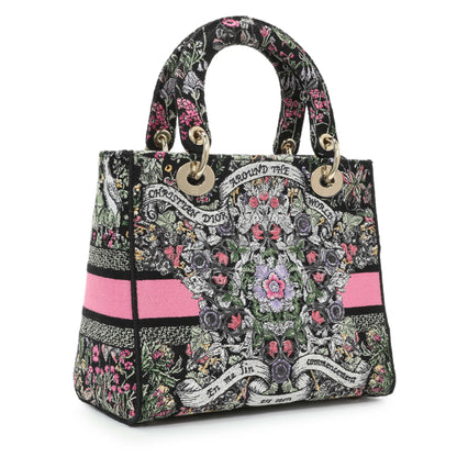 Exclusive Christian Dior Black Pink Embroidered Medium Lady D-Lite — Side View