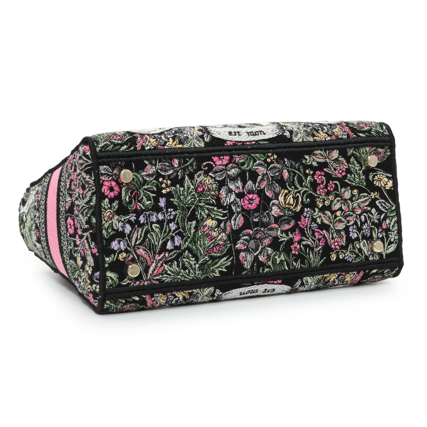 Exclusive Christian Dior Black Pink Embroidered Medium Lady D-Lite — Back View