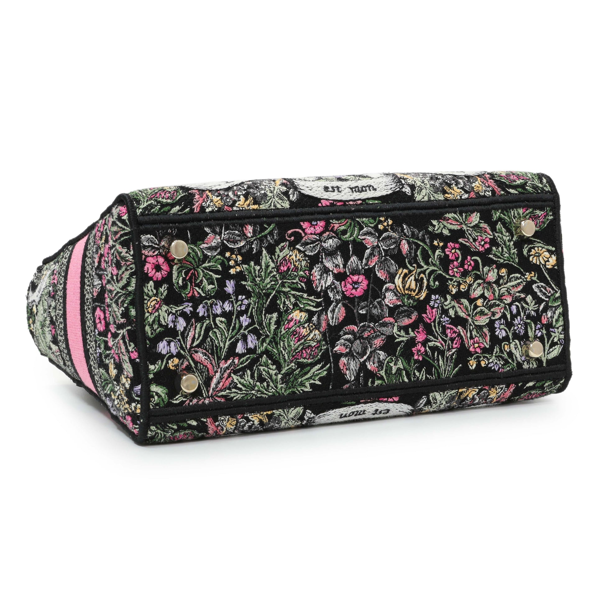 Exclusive Christian Dior Black Pink Embroidered Medium Lady D-Lite — Back View