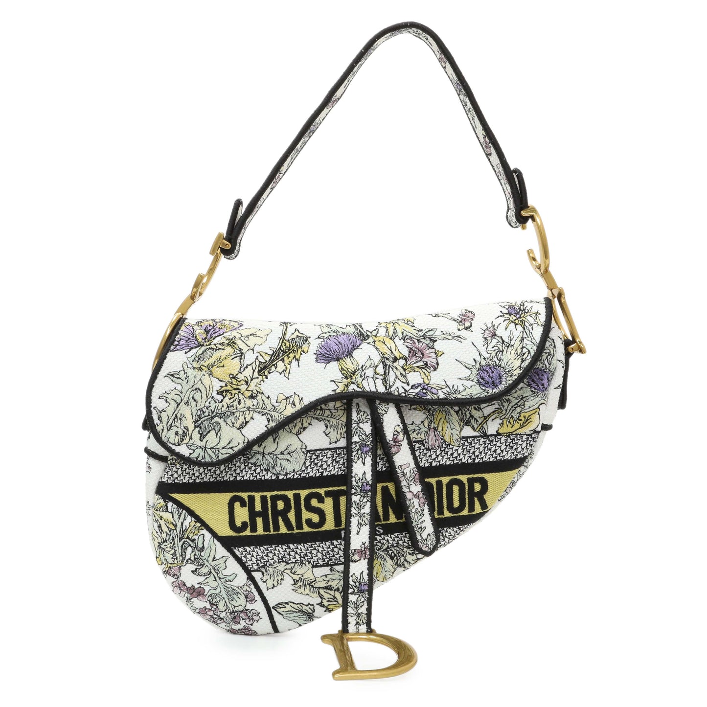 Exclusive Christian Dior White Floral Embroidered Saddle Bag — Front View