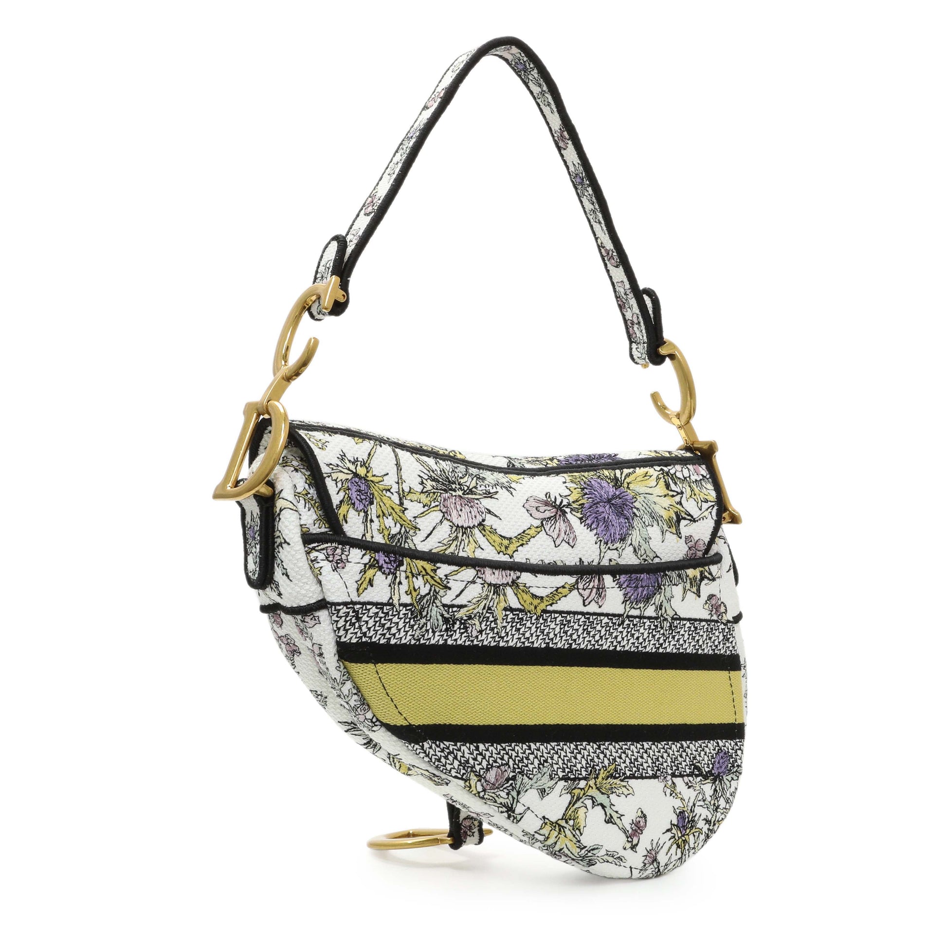 Exclusive Christian Dior White Floral Embroidered Saddle Bag — Side View
