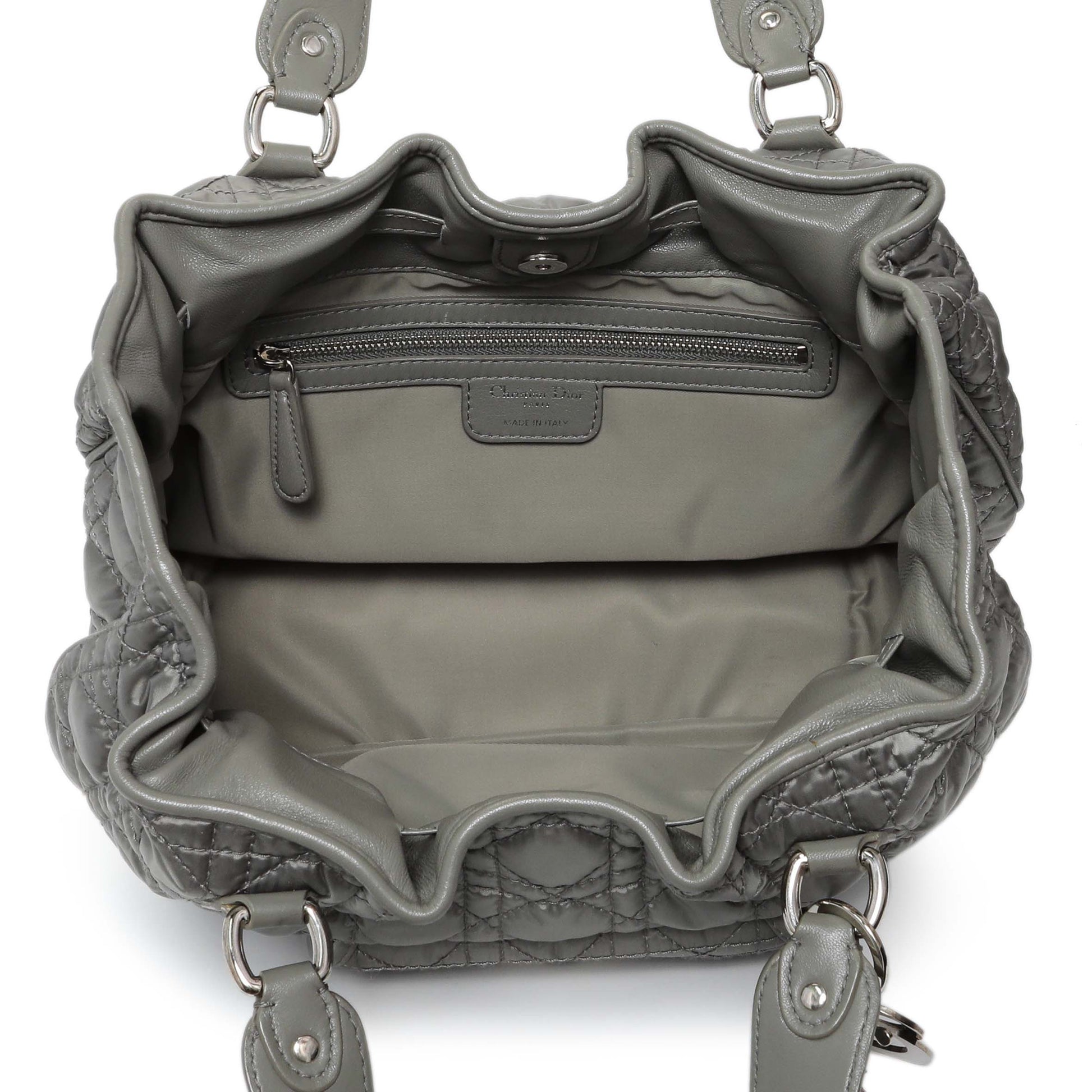 Exclusive Christian Dior Grey Nylon Cannage Charming Lock Tote — Top View