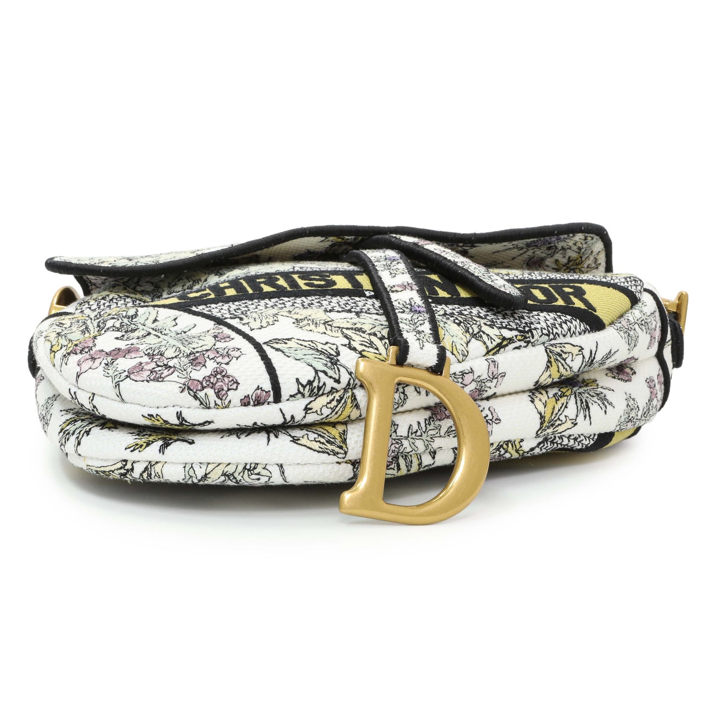 Exclusive Christian Dior White Floral Embroidered Saddle Bag — Back View