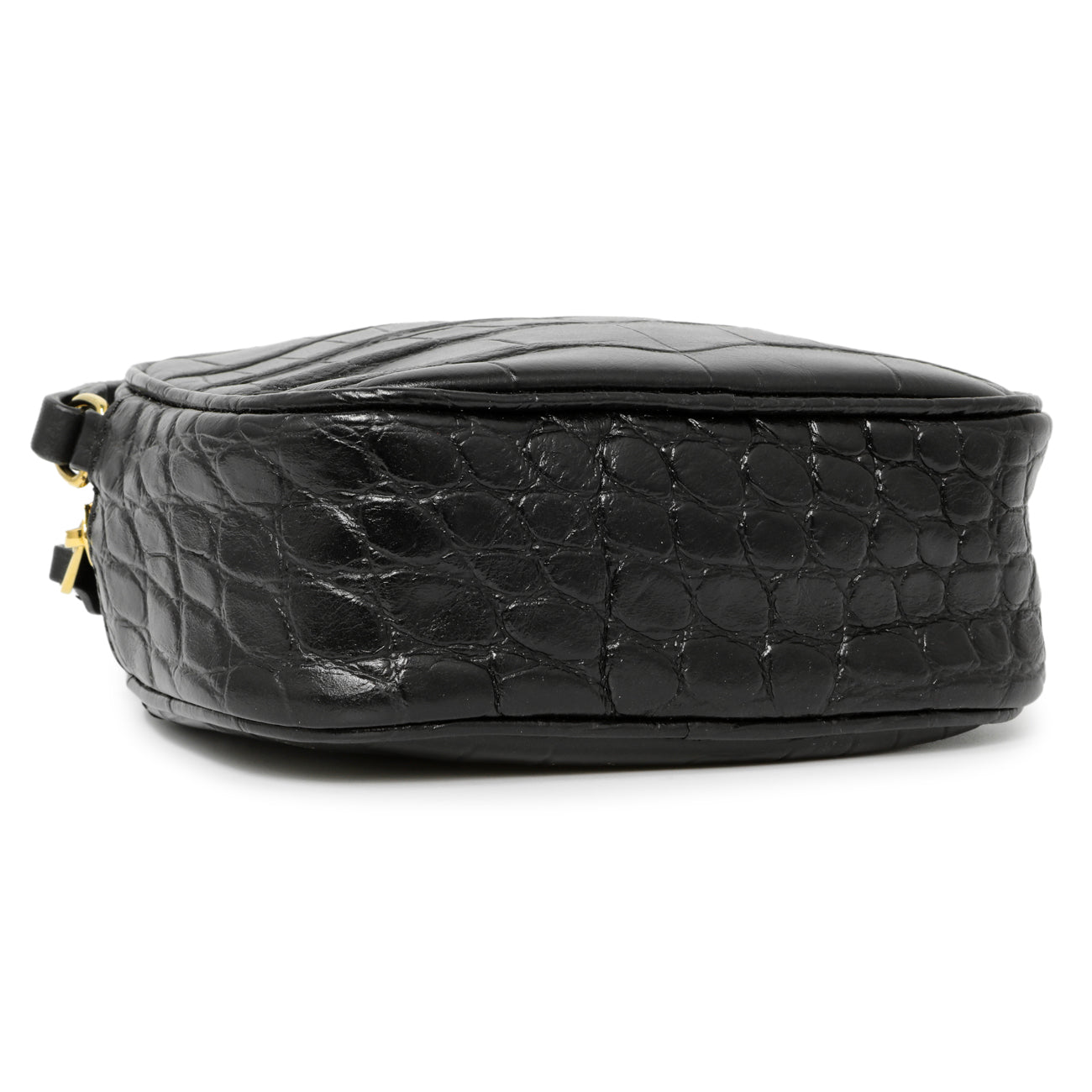 Exclusive Alexander McQueen Black Calfskin Crocodile-Embossed Mini Camera Shoulder Bag — Top View