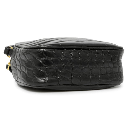 Exclusive Alexander McQueen Black Calfskin Crocodile-Embossed Mini Camera Shoulder Bag — Top View
