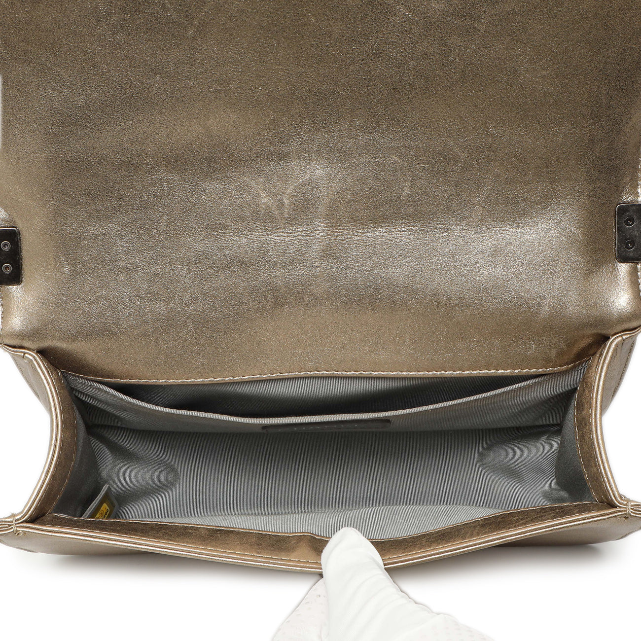 Exclusive Chanel Silver Gold Quilted Calfskin Medium Boy Bag — Alternate View 8