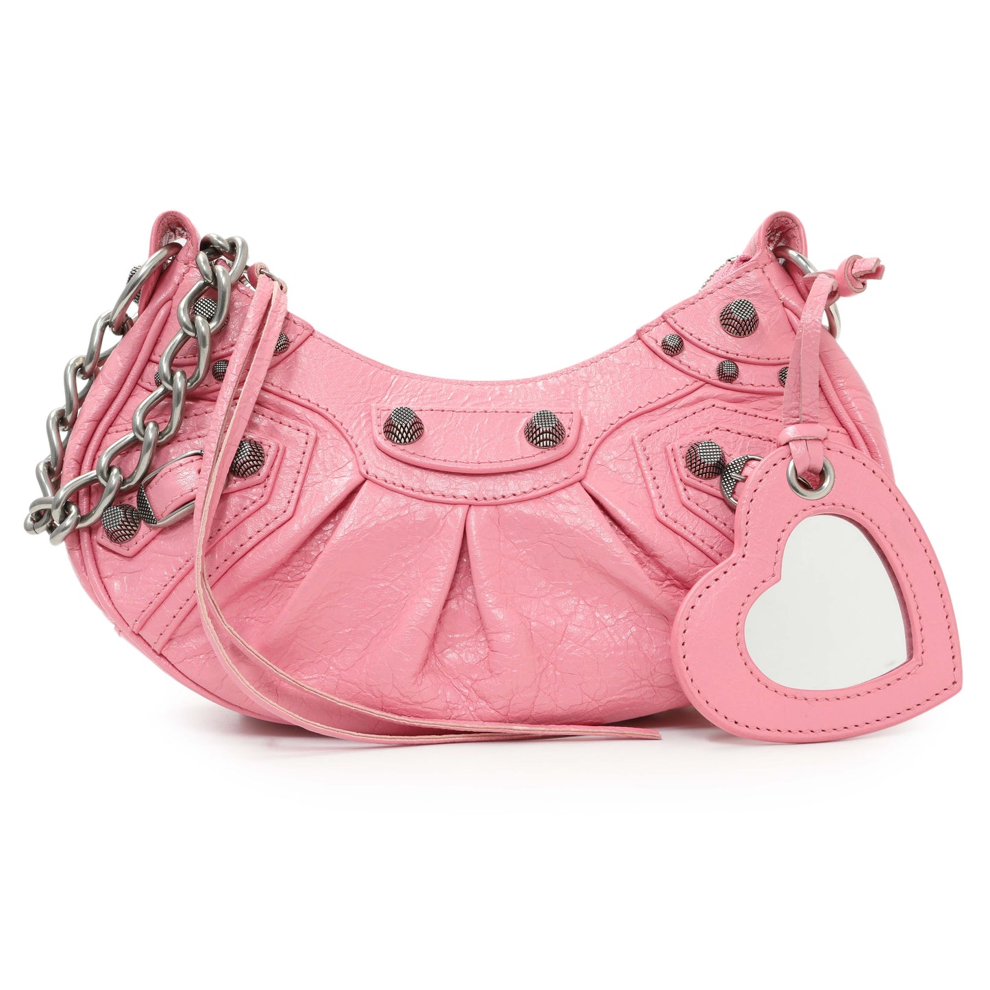 Exclusive Balenciaga Pink Arena Calfskin Leather Le Cagole with Chain — Front View