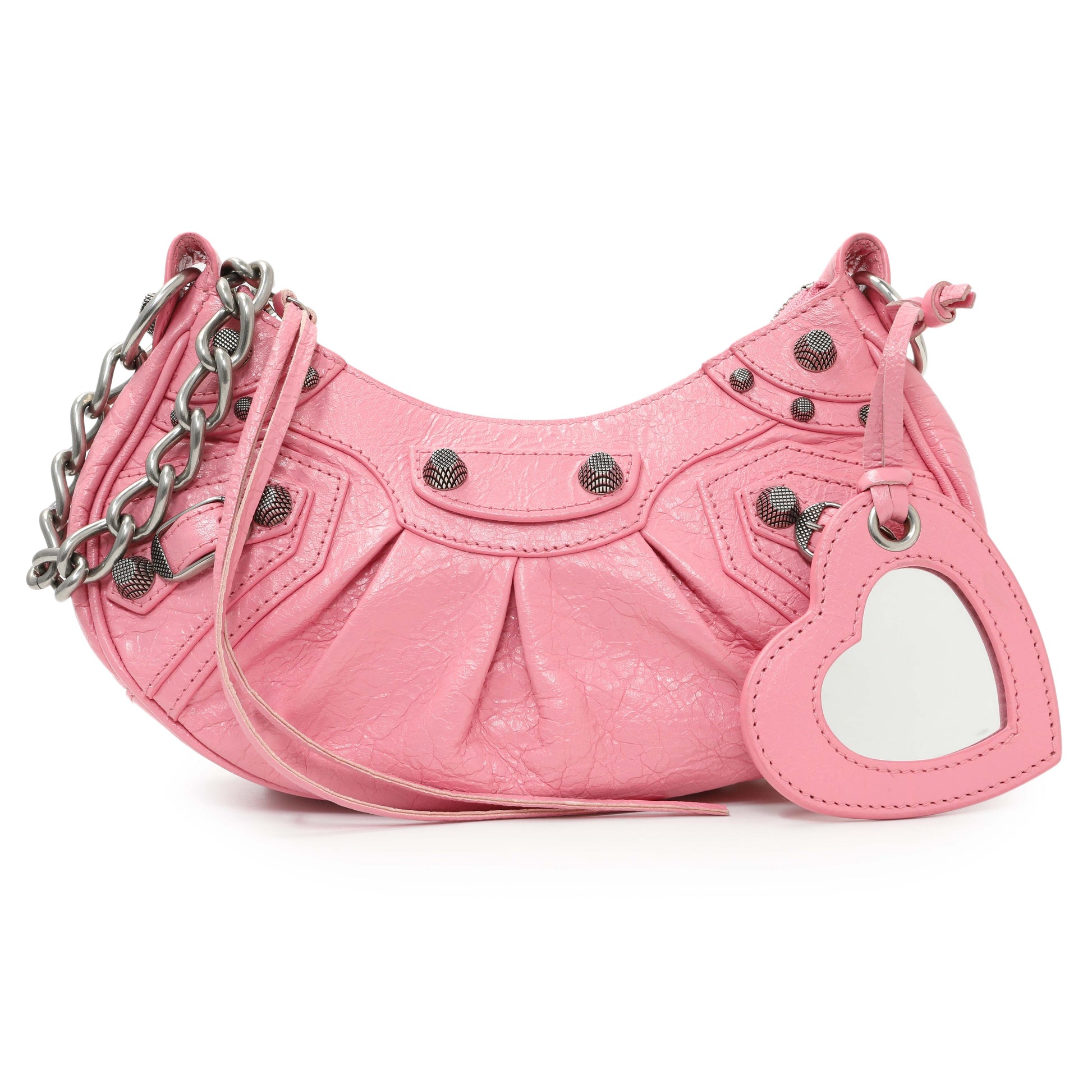 Exclusive Balenciaga Pink Arena Calfskin Leather Le Cagole with Chain — Front View