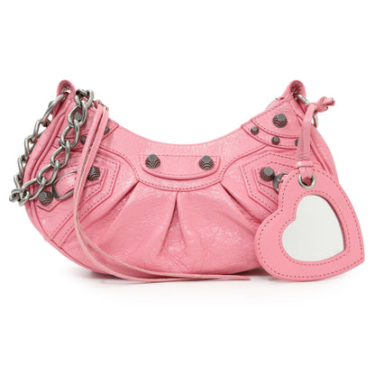 Exclusive Balenciaga Pink Arena Calfskin Leather Le Cagole with Chain — Front View