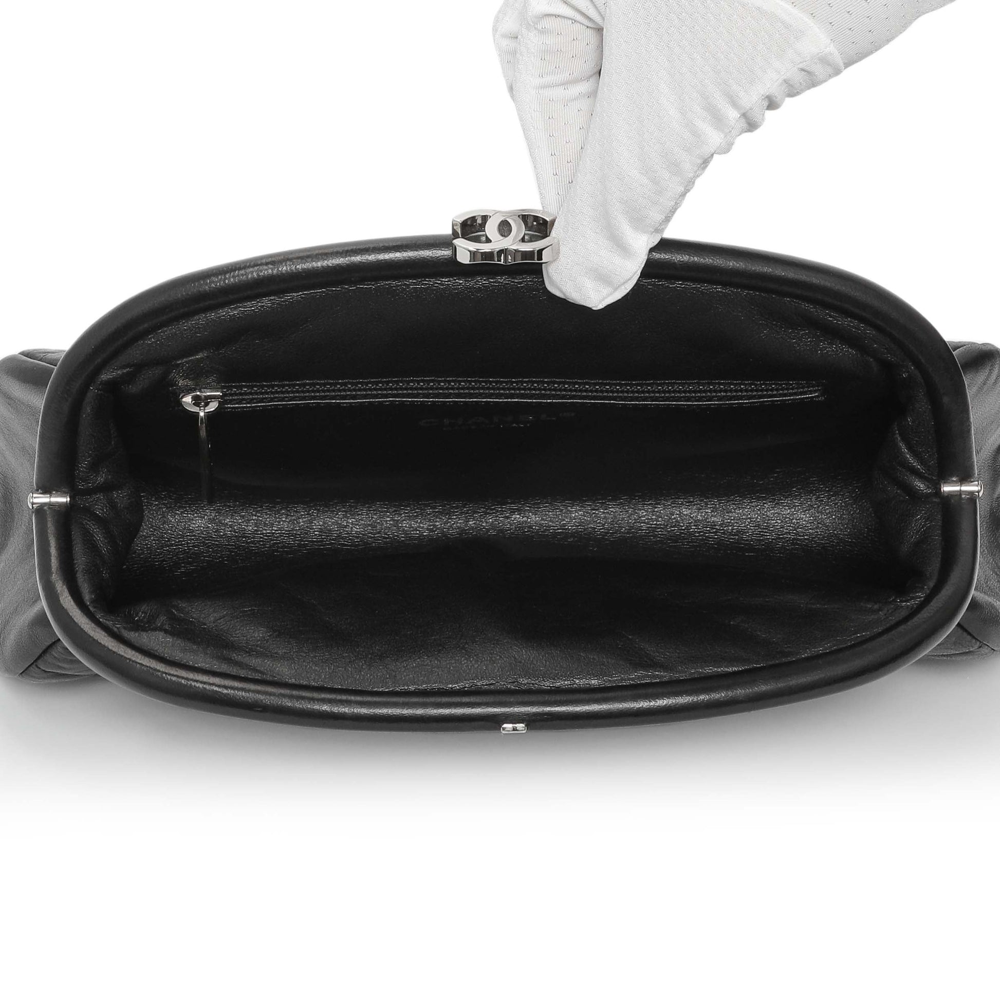 Exclusive Chanel Black Quilted Lambskin Timeless Clutch — Top View