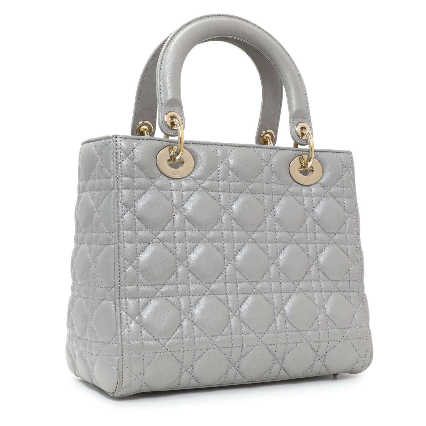 Exclusive Christian Dior Grey Lambskin Cannage Medium Lady Dior — Side View