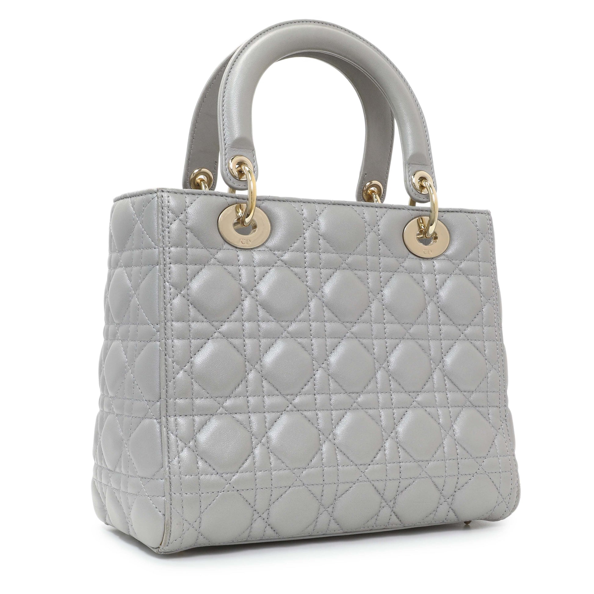 Exclusive Christian Dior Grey Lambskin Cannage Medium Lady Dior — Side View