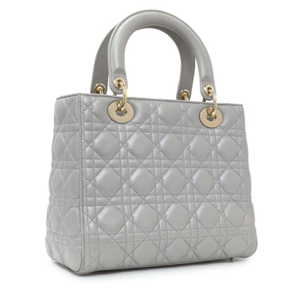 Exclusive Christian Dior Grey Lambskin Cannage Medium Lady Dior — Side View