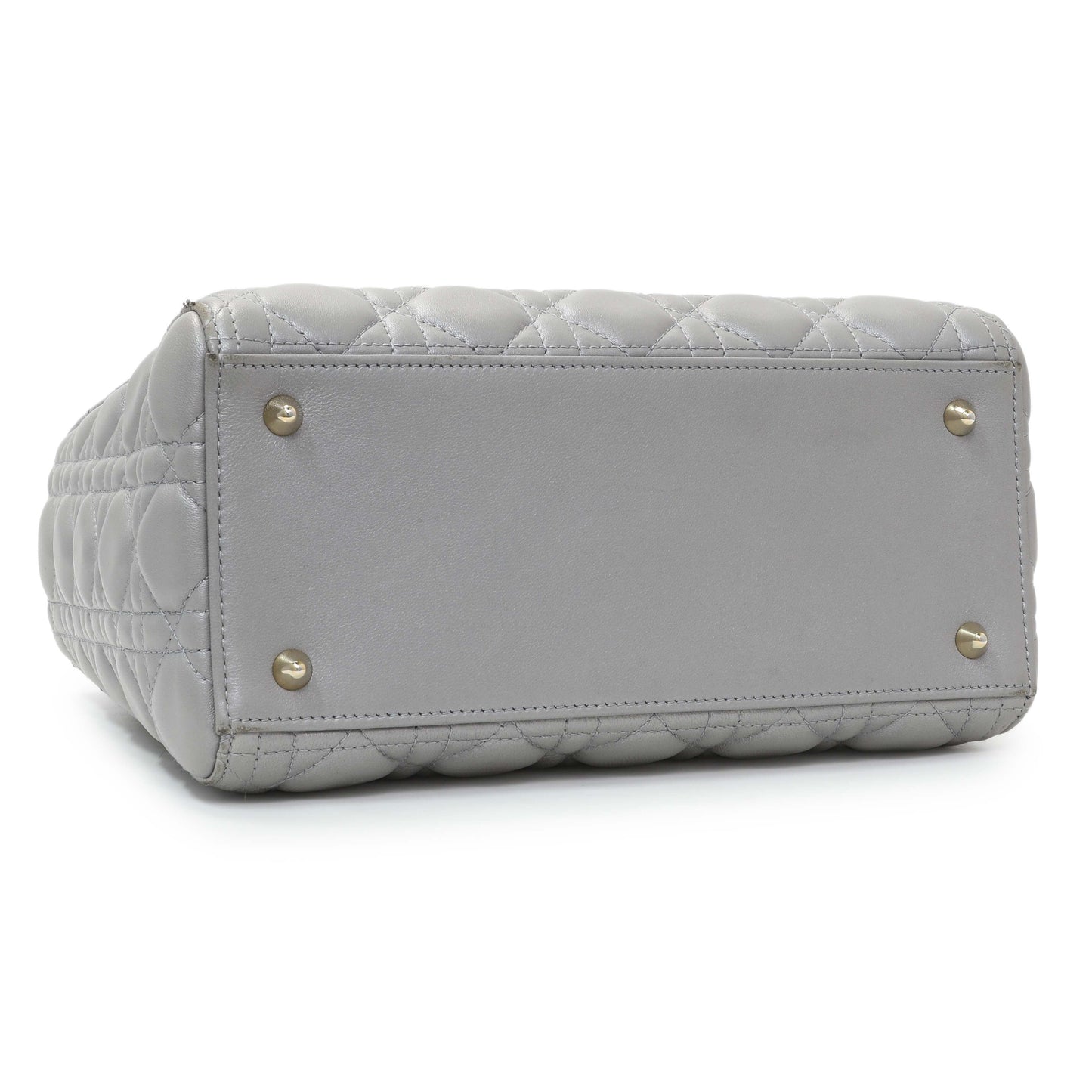 Exclusive Christian Dior Grey Lambskin Cannage Medium Lady Dior — Back View
