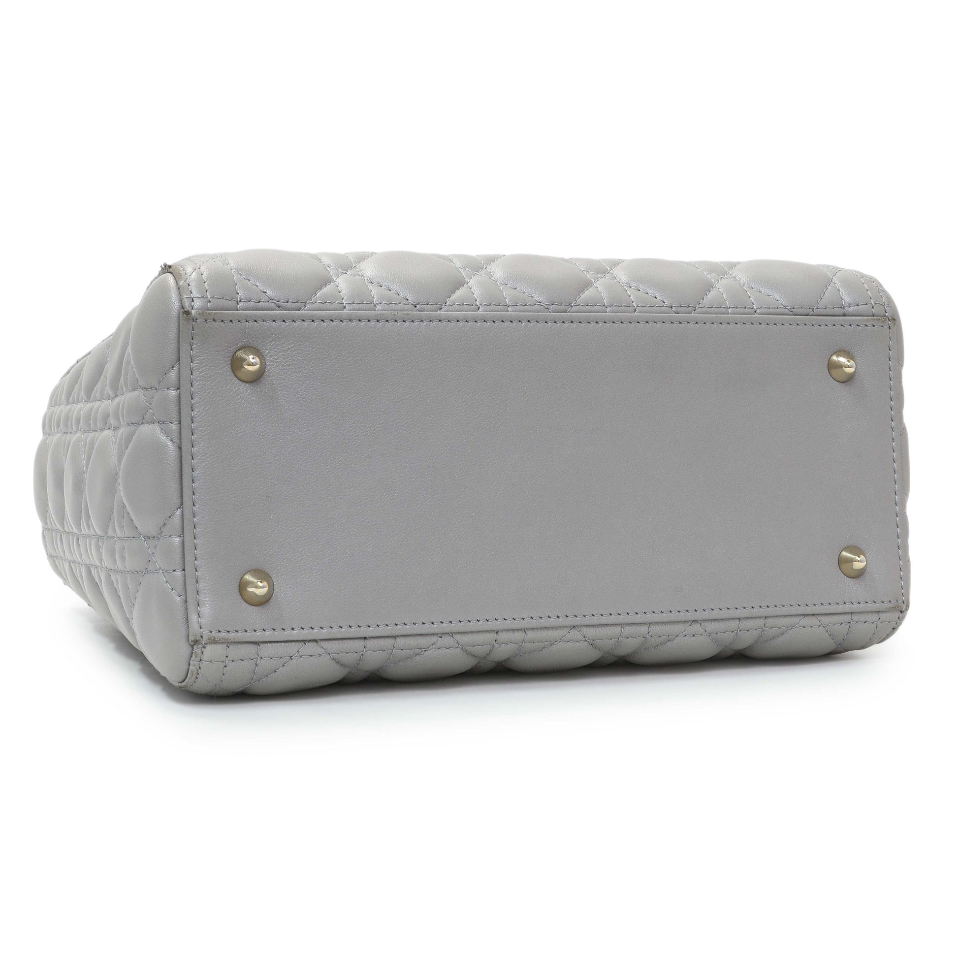 Exclusive Christian Dior Grey Lambskin Cannage Medium Lady Dior — Back View
