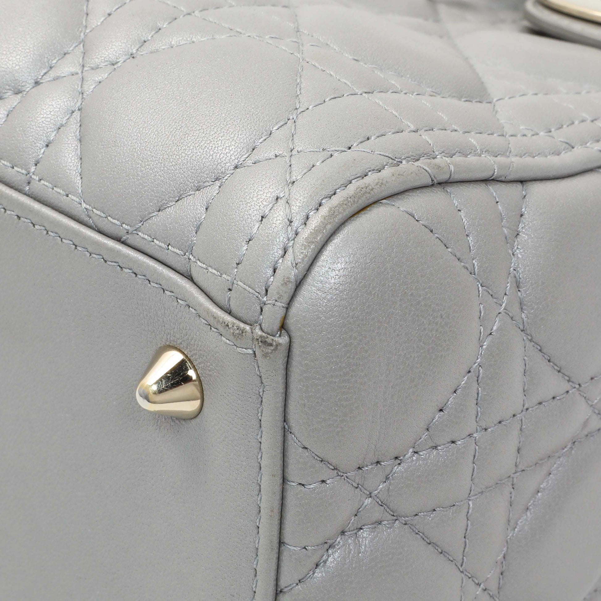 Exclusive Christian Dior Grey Lambskin Cannage Medium Lady Dior — Detail View