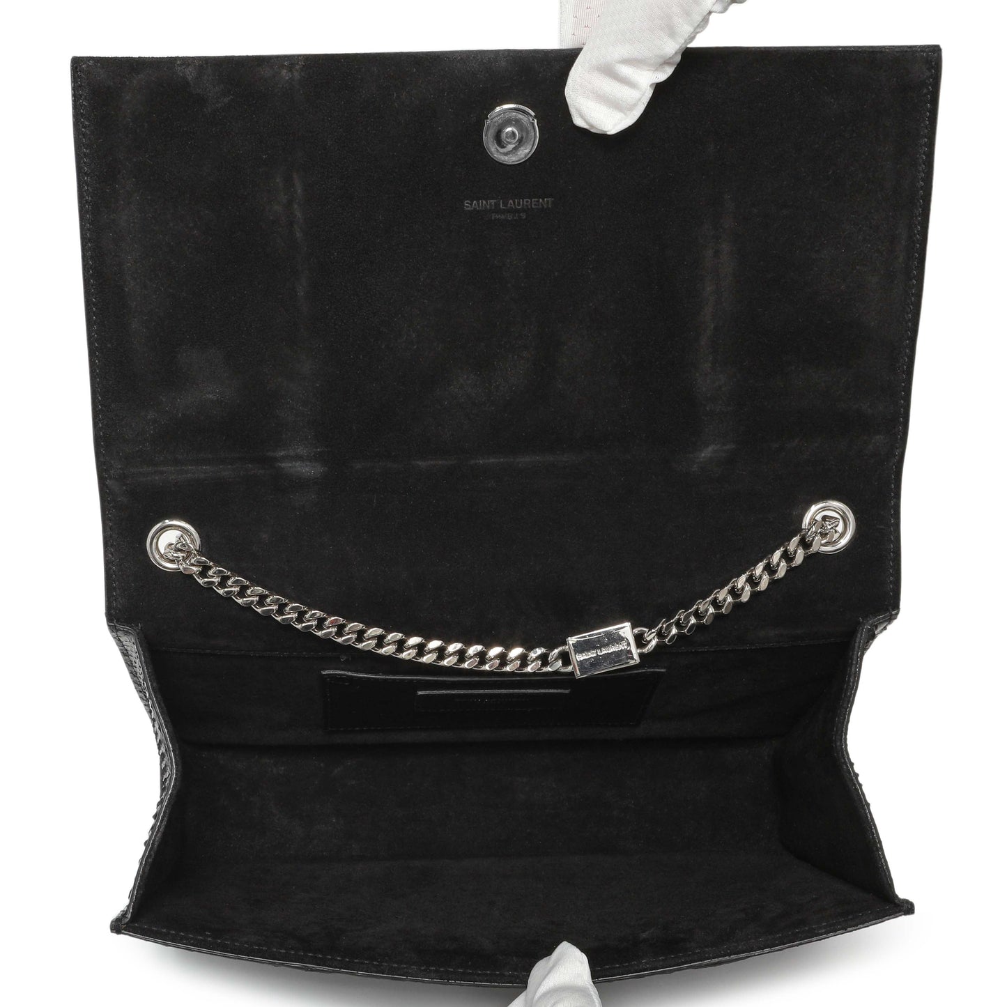 Exclusive Saint Laurent Black Snakeskin Monogram Kate Tassel Satchel — Top View