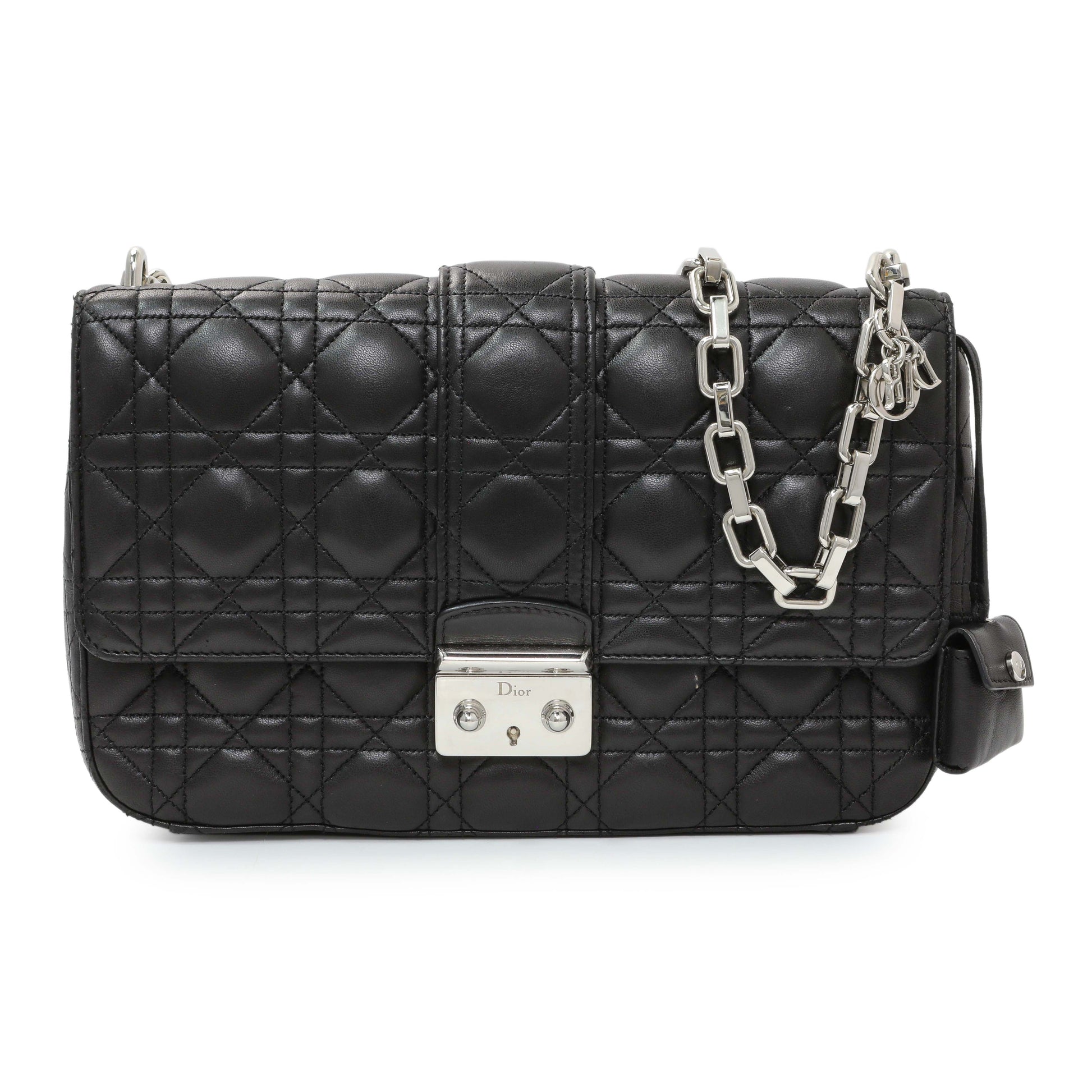 Exclusive Christian Dior Black Lambskin Cannage Medium Miss Dior Flap — Front View