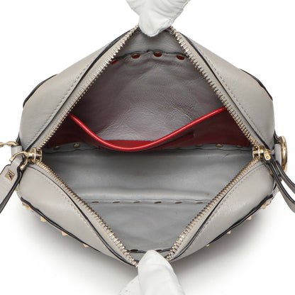 Exclusive Valentino Grey Nappa Rockstud Spike Camera Crossbody Bag — Top View