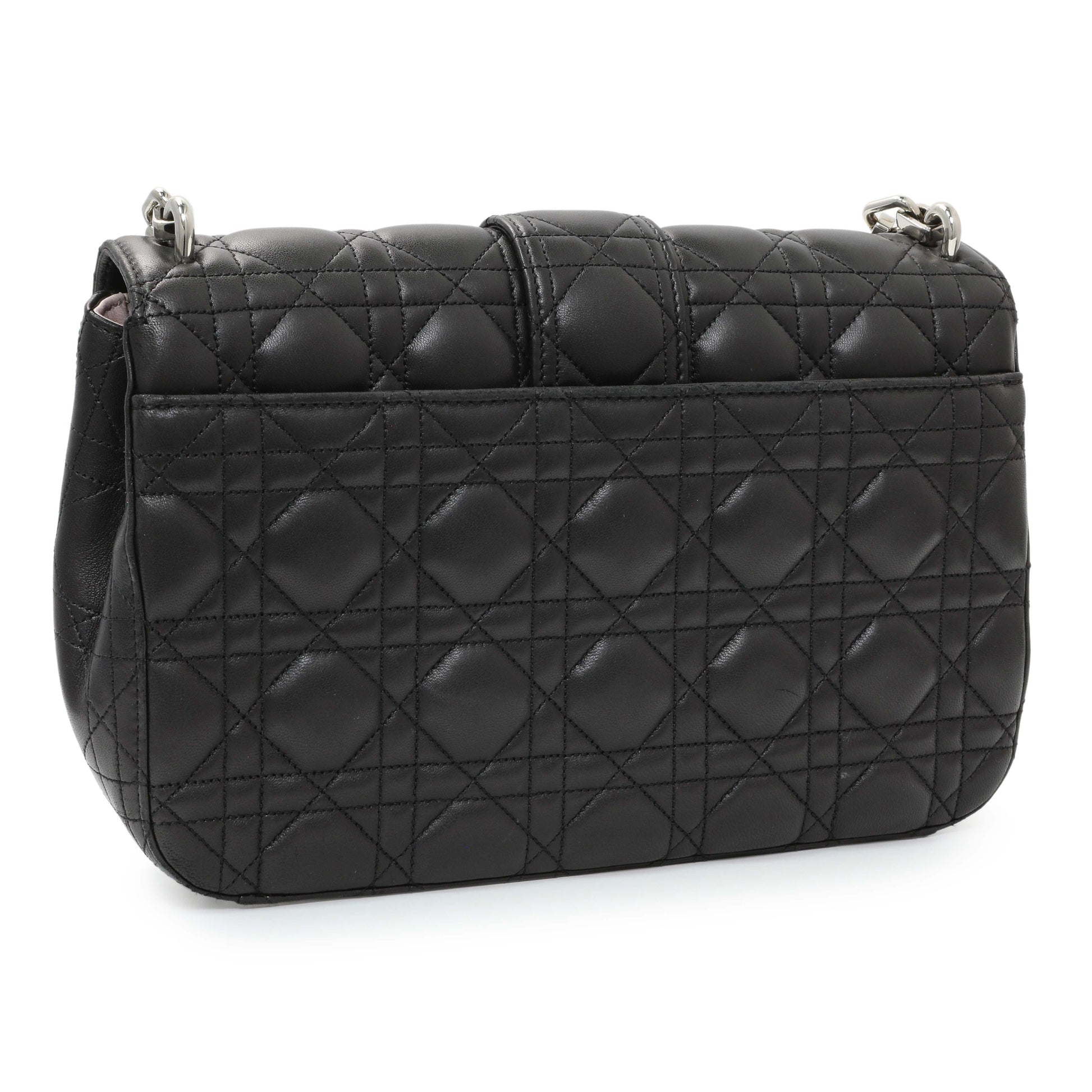 Exclusive Christian Dior Black Lambskin Cannage Medium Miss Dior Flap — Side View