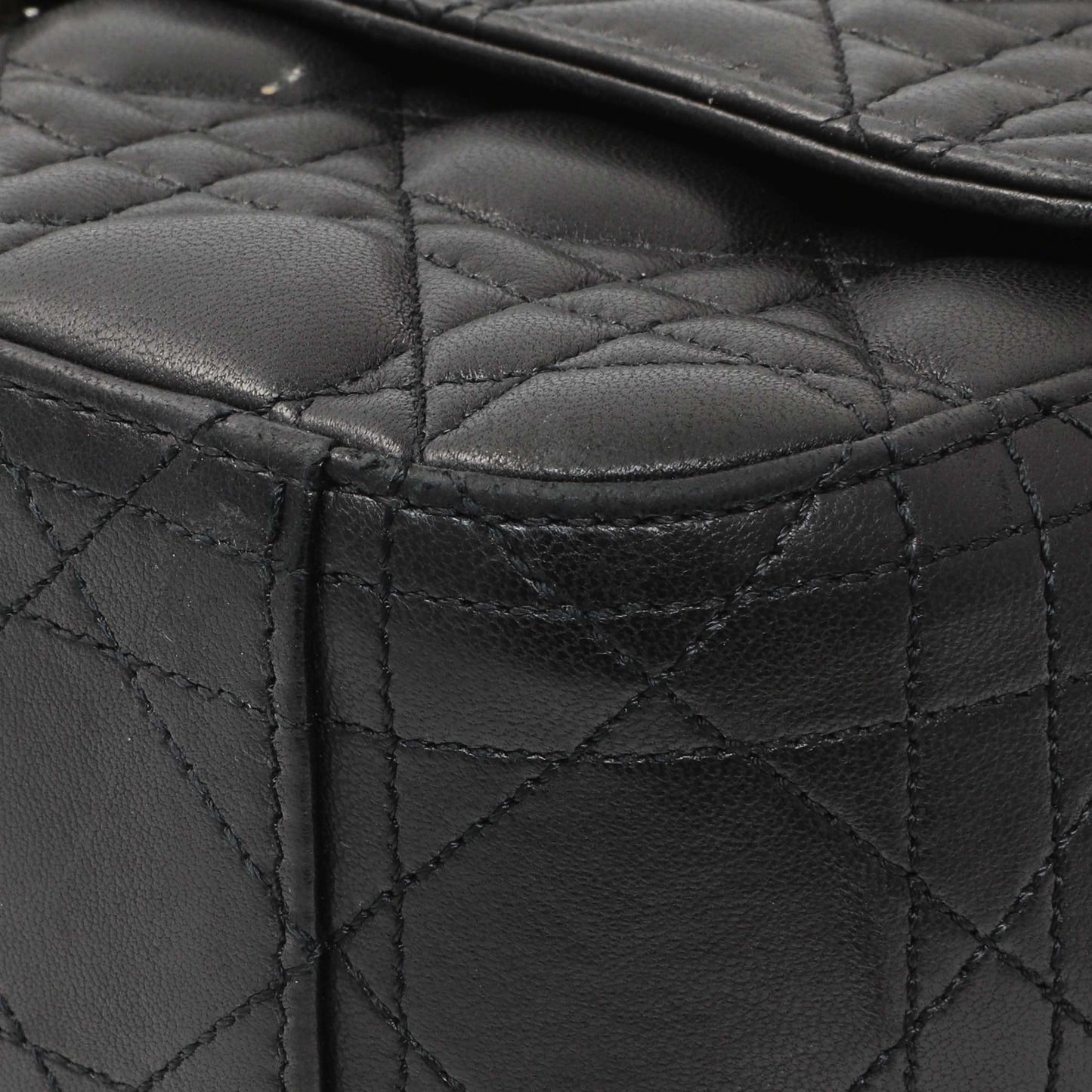 Exclusive Christian Dior Black Lambskin Cannage Medium Miss Dior Flap — Detail View