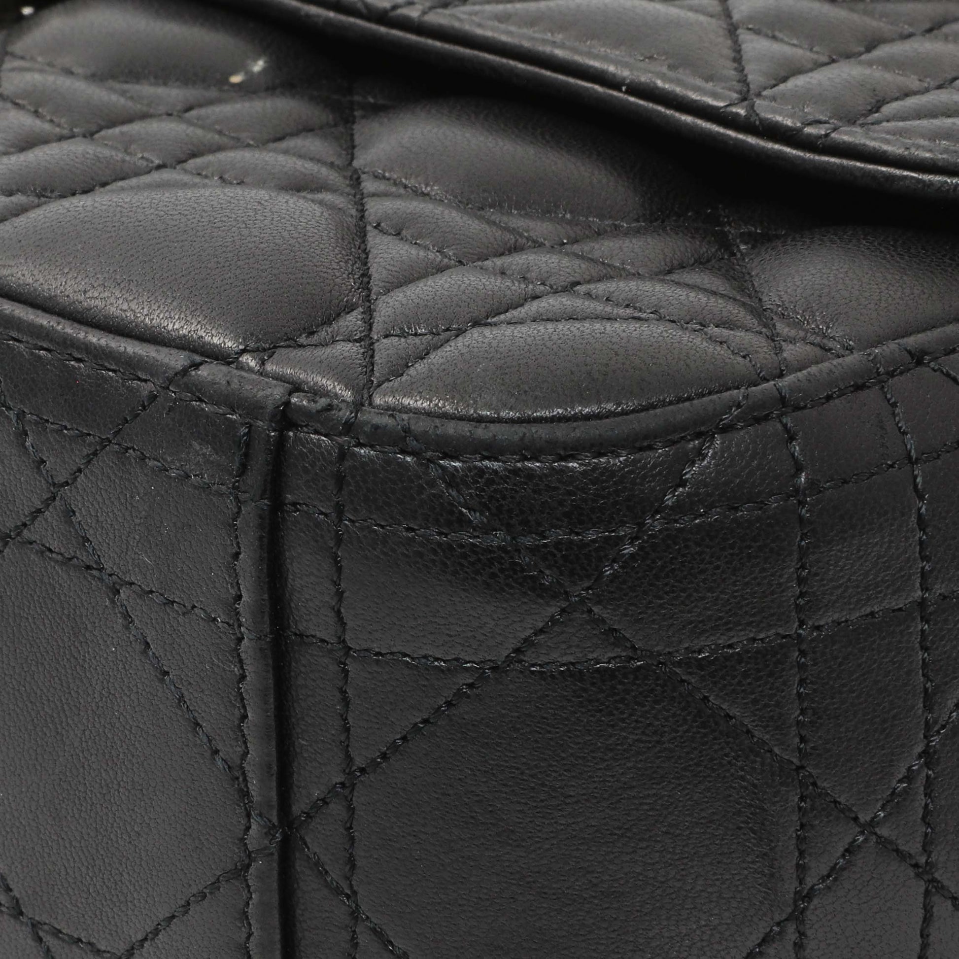 Exclusive Christian Dior Black Lambskin Cannage Medium Miss Dior Flap — Detail View