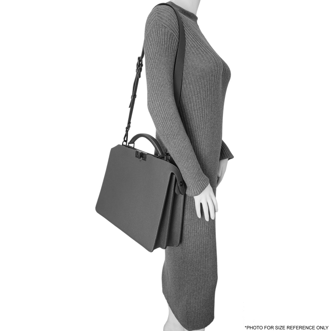 Exclusive Fendi Grey Cuoio Romano Vitello Cover Monochrome Medium Peekaboo ISeeU Satchel — Alternate View 11