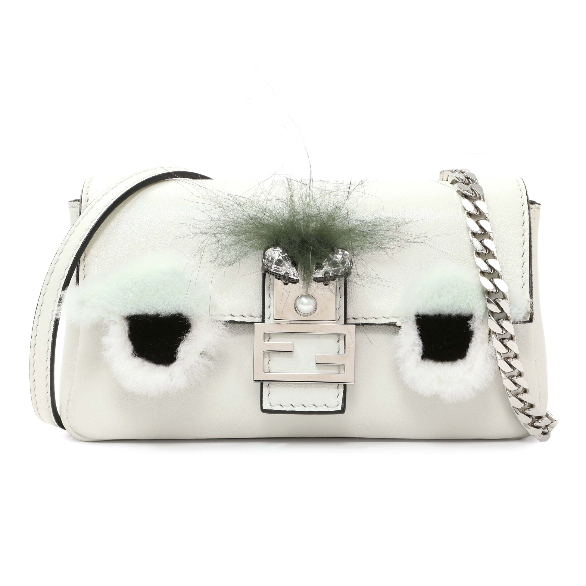 Exclusive Fendi Nappa Rabbit Fox Fur Micro Buggie Baguette — Front View