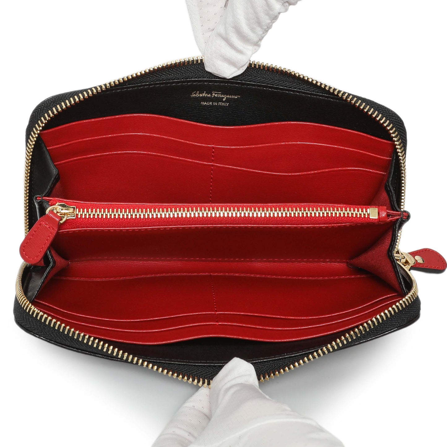 Exclusive Salvatore Ferragamo Black Calfskin Gancini Zip Around Wallet — Top View