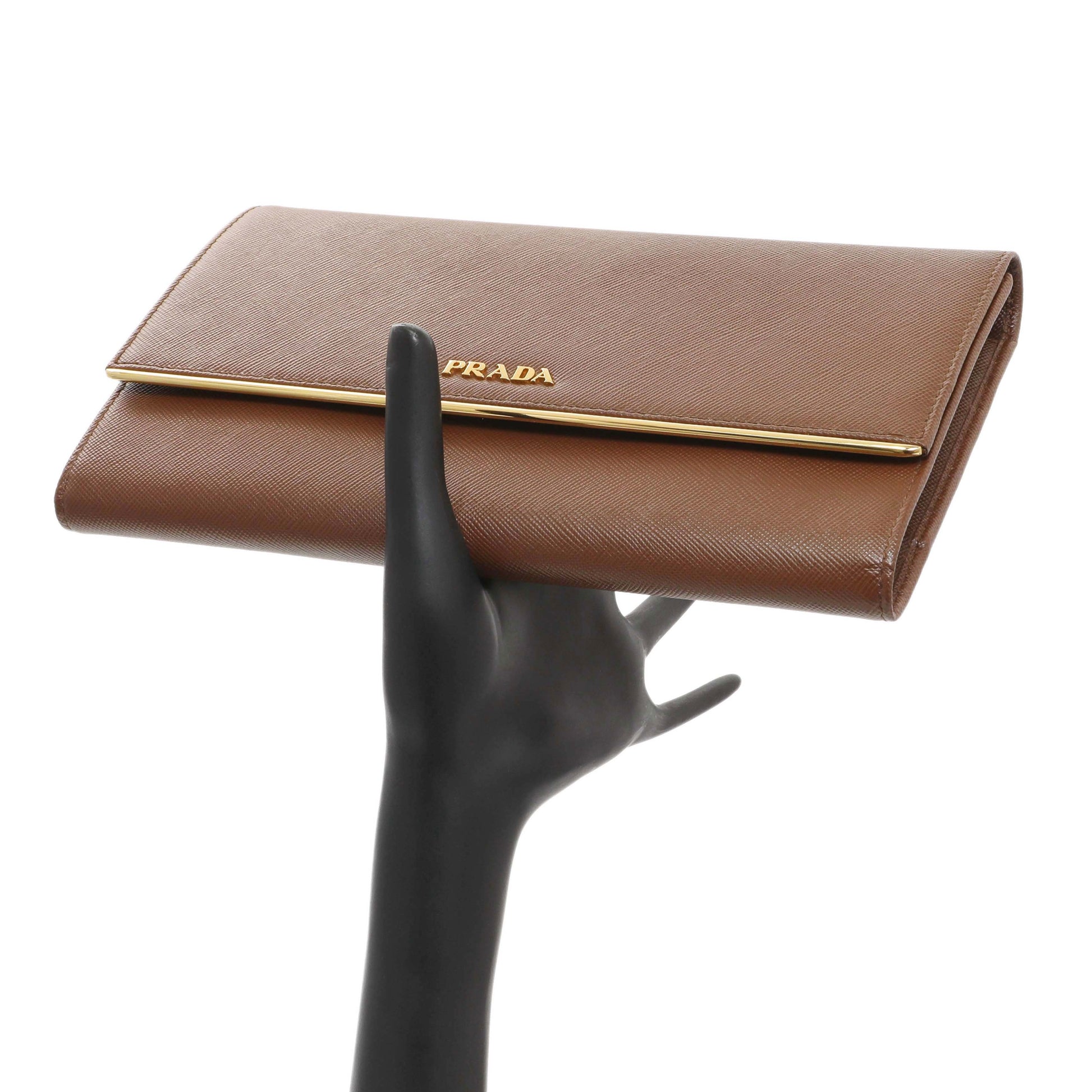 Exclusive Prada Brown Saffiano Continental Flap Wallet — Lifestyle View