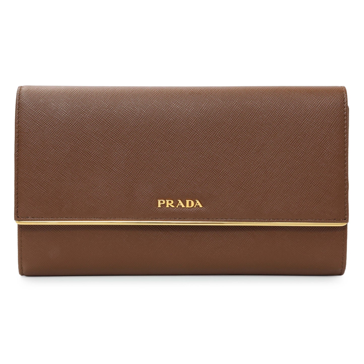 Exclusive Prada Brown Saffiano Continental Flap Wallet — Front View