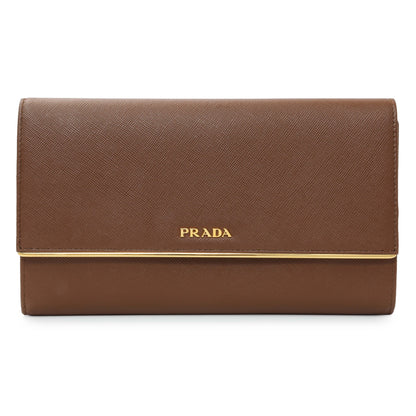 Exclusive Prada Brown Saffiano Continental Flap Wallet — Front View