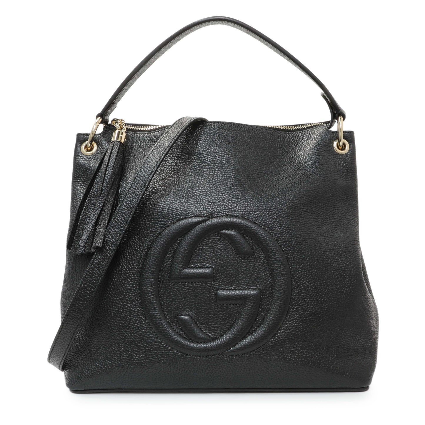 Exclusive Gucci Black Pebbled Calfskin Large Soho Hobo — Front View