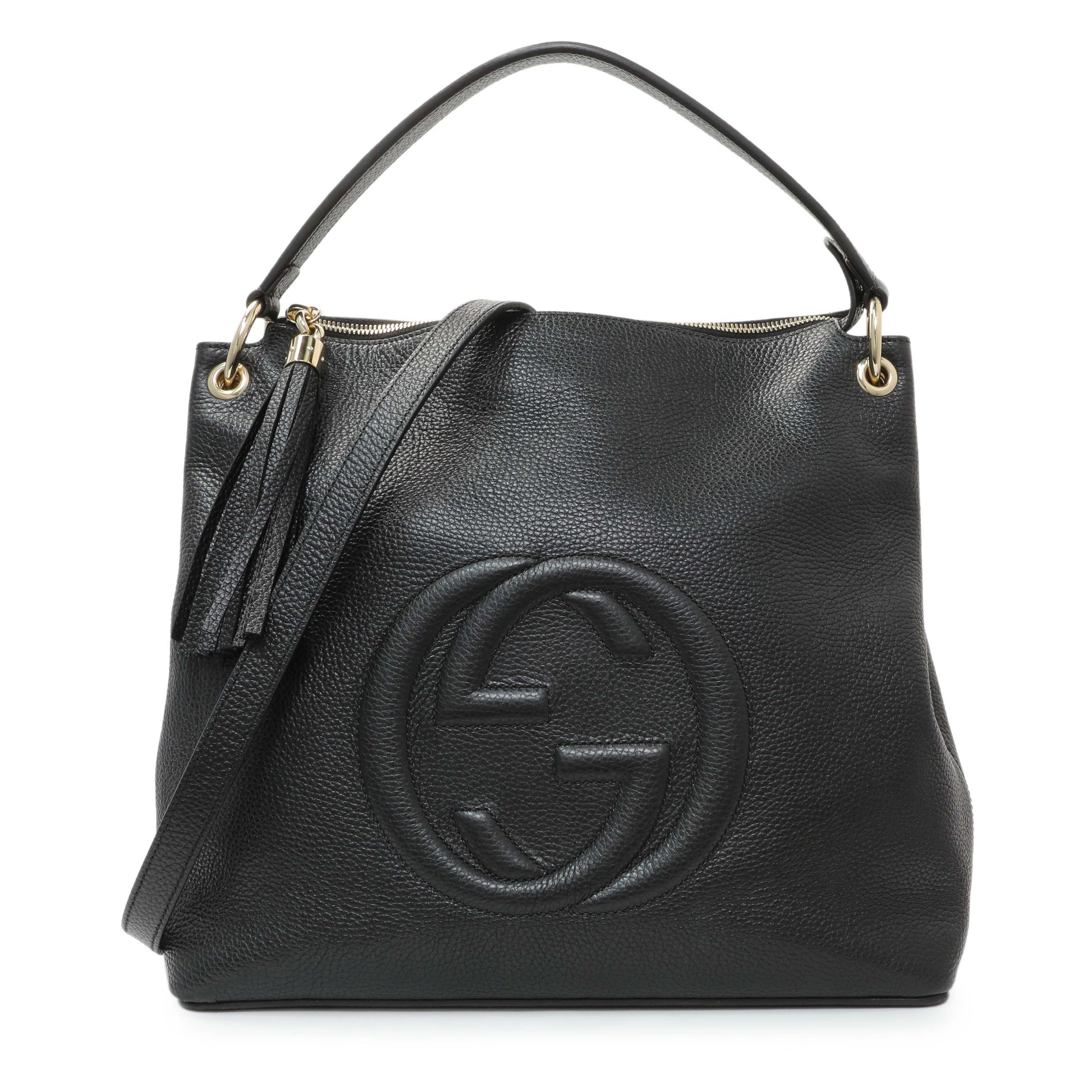 Exclusive Gucci Black Pebbled Calfskin Large Soho Hobo — Front View