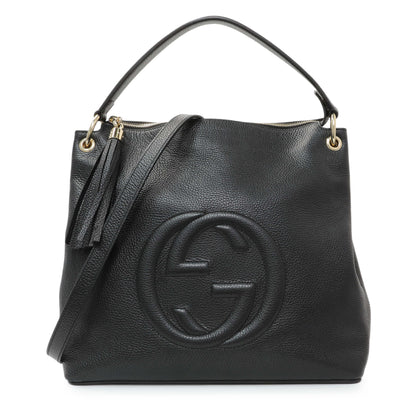 Exclusive Gucci Black Pebbled Calfskin Large Soho Hobo — Front View