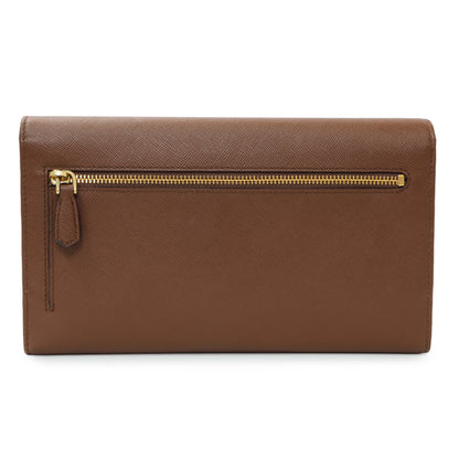 Exclusive Prada Brown Saffiano Continental Flap Wallet — Side View