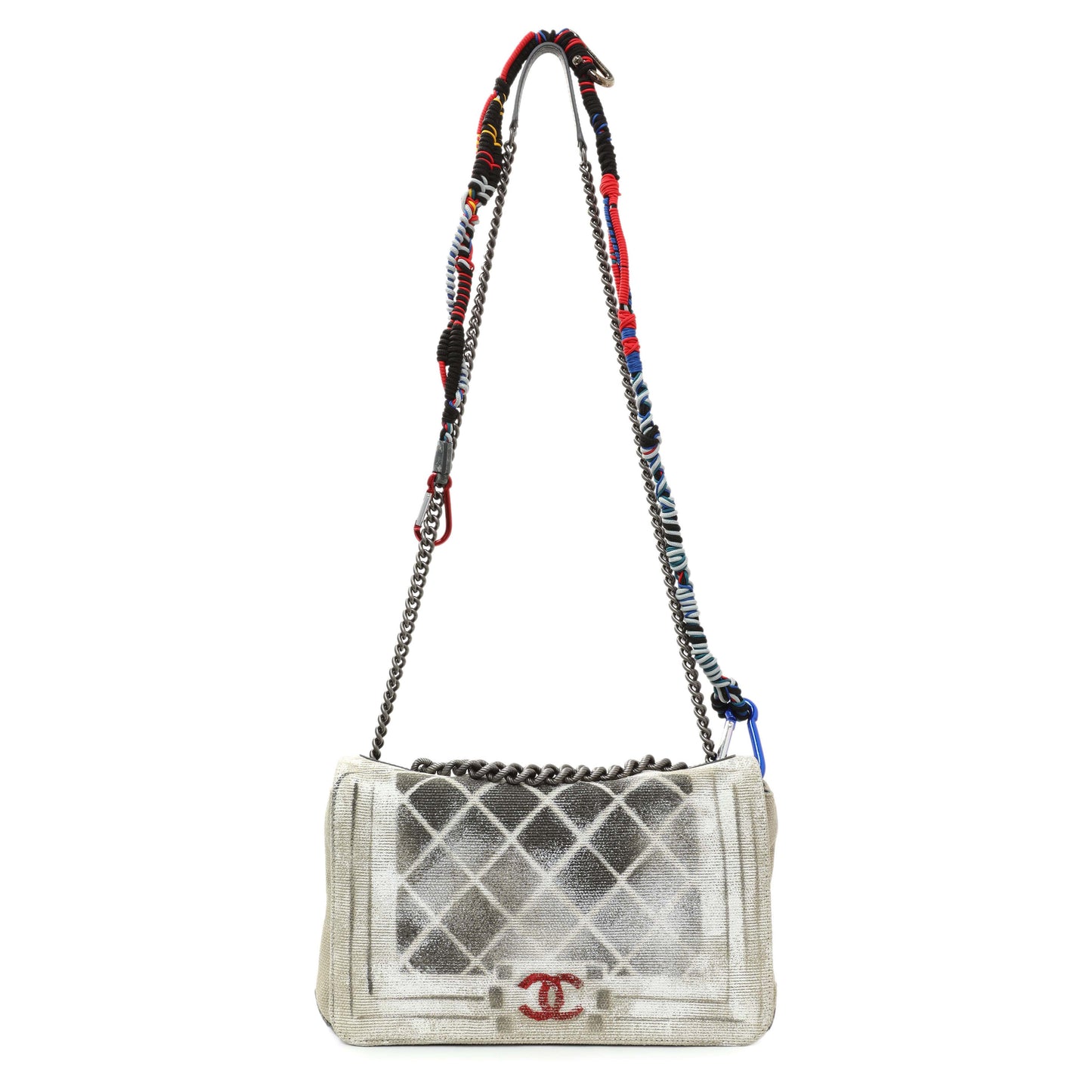 Exclusive Chanel Beige Canvas Tromp L’Oeil Graffiti Oh My Boy Flap — Front View