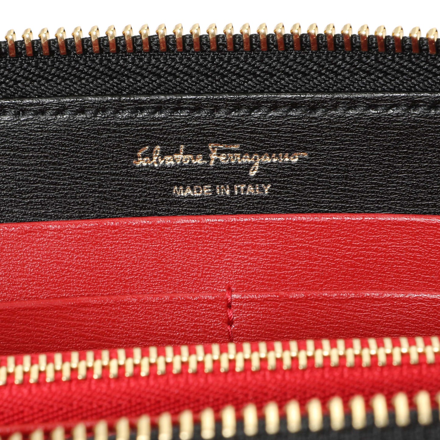 Exclusive Salvatore Ferragamo Black Calfskin Gancini Zip Around Wallet — Detail View