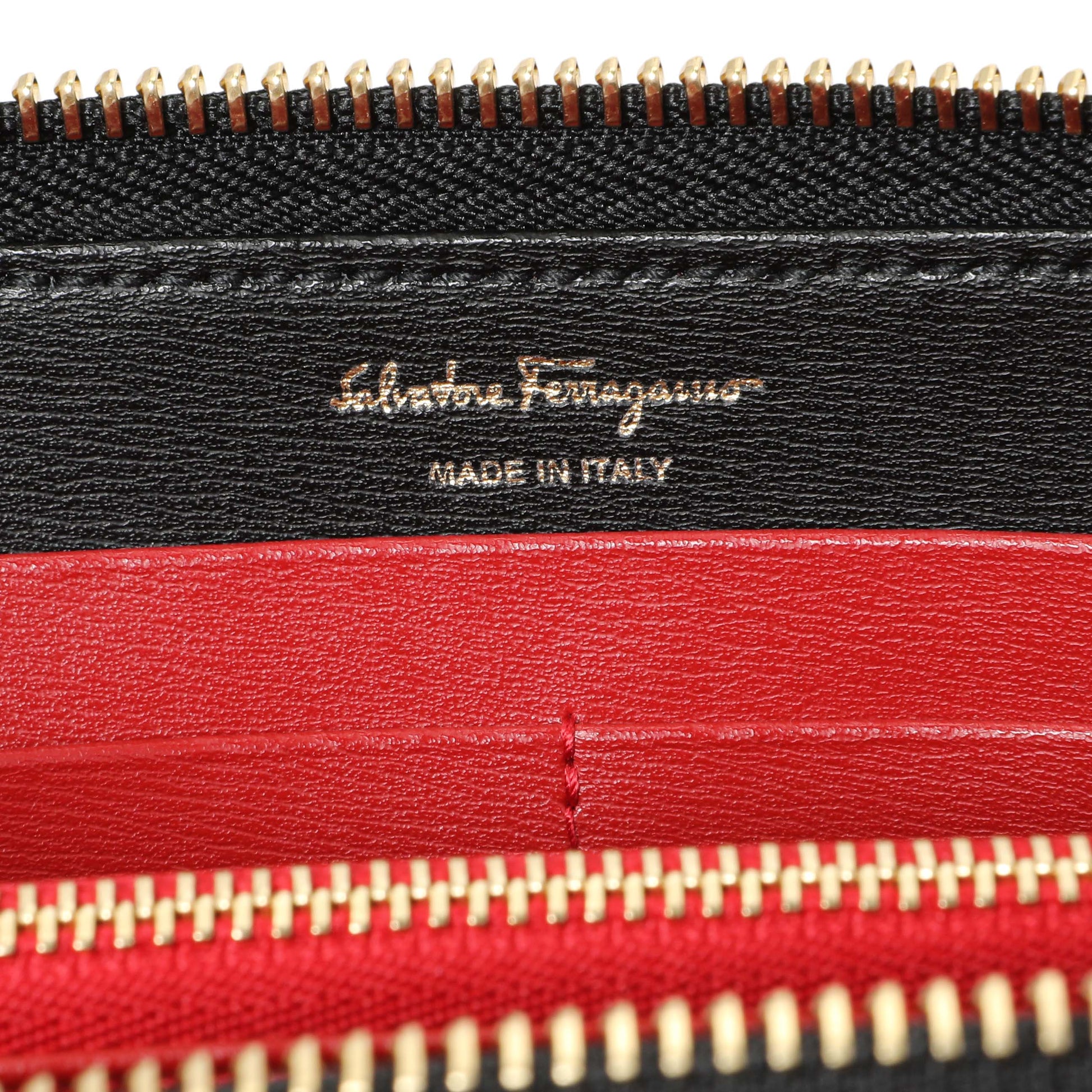 Exclusive Salvatore Ferragamo Black Calfskin Gancini Zip Around Wallet — Detail View