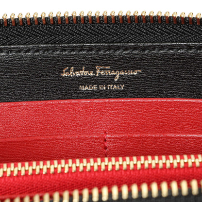 Exclusive Salvatore Ferragamo Black Calfskin Gancini Zip Around Wallet — Detail View