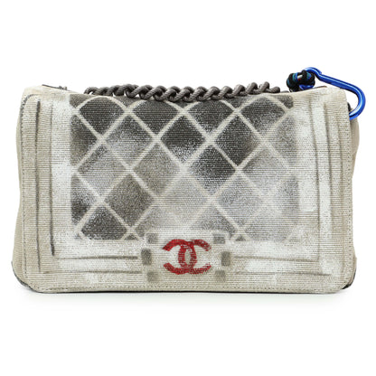 Exclusive Chanel Beige Canvas Tromp L’Oeil Graffiti Oh My Boy Flap — Side View