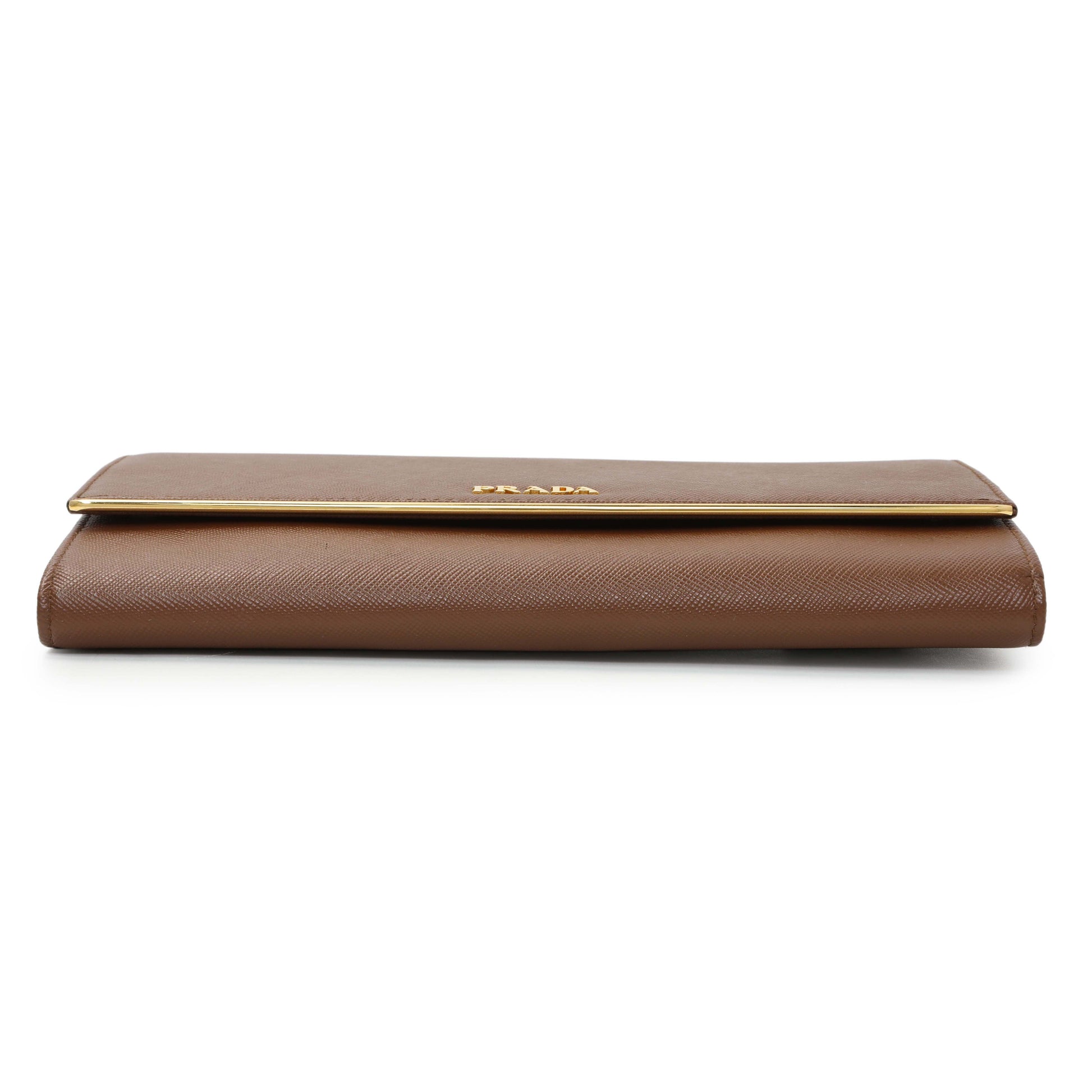 Exclusive Prada Brown Saffiano Continental Flap Wallet — Back View