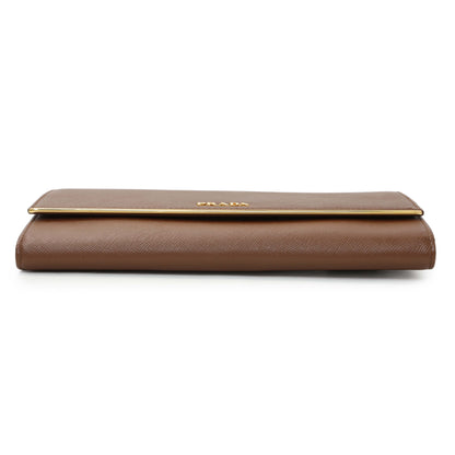 Exclusive Prada Brown Saffiano Continental Flap Wallet — Back View