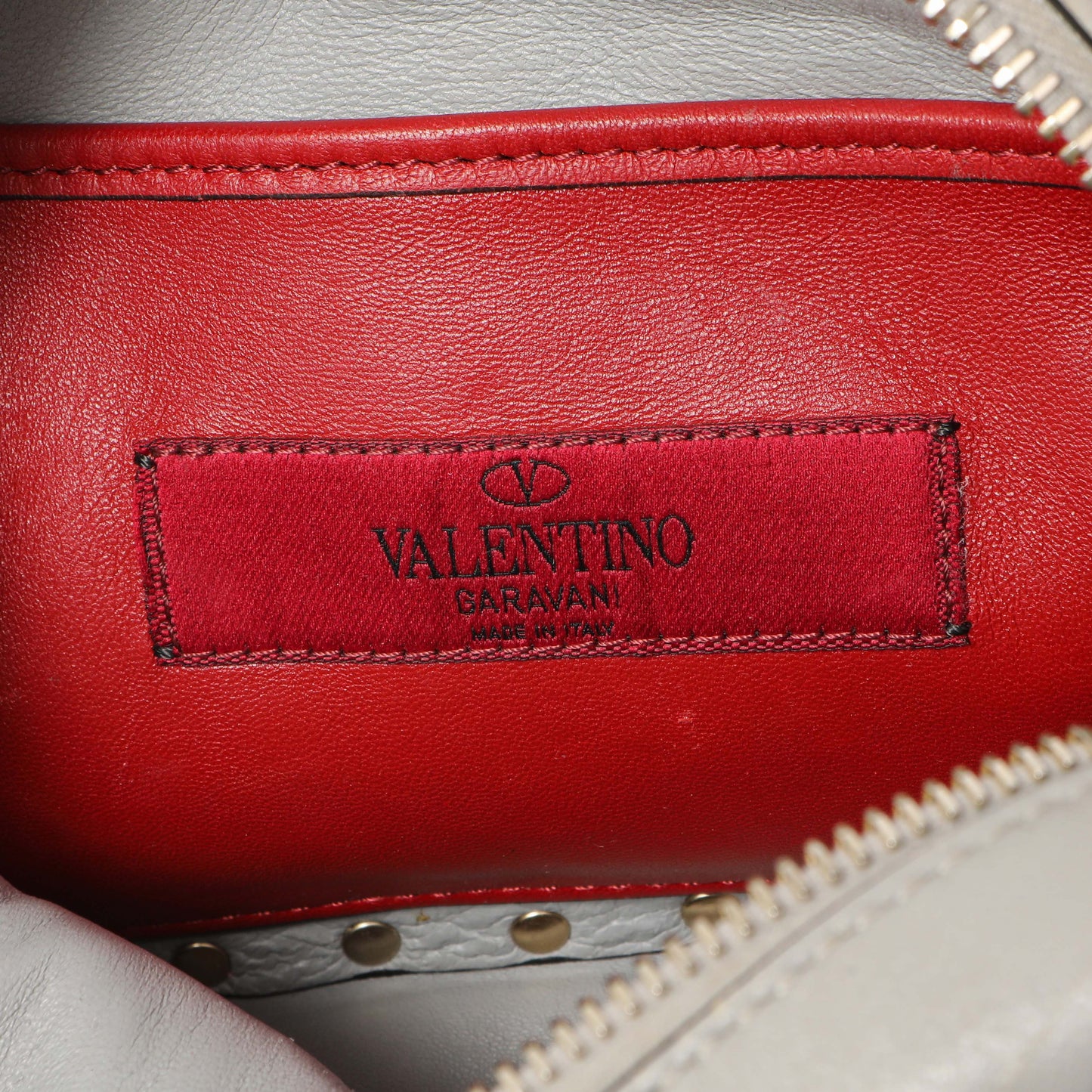 Exclusive Valentino Grey Nappa Rockstud Spike Camera Crossbody Bag — Detail View